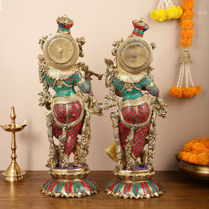 Brass Radha Krishna Idols with Lotus Base 26 " - Budhshiv.com