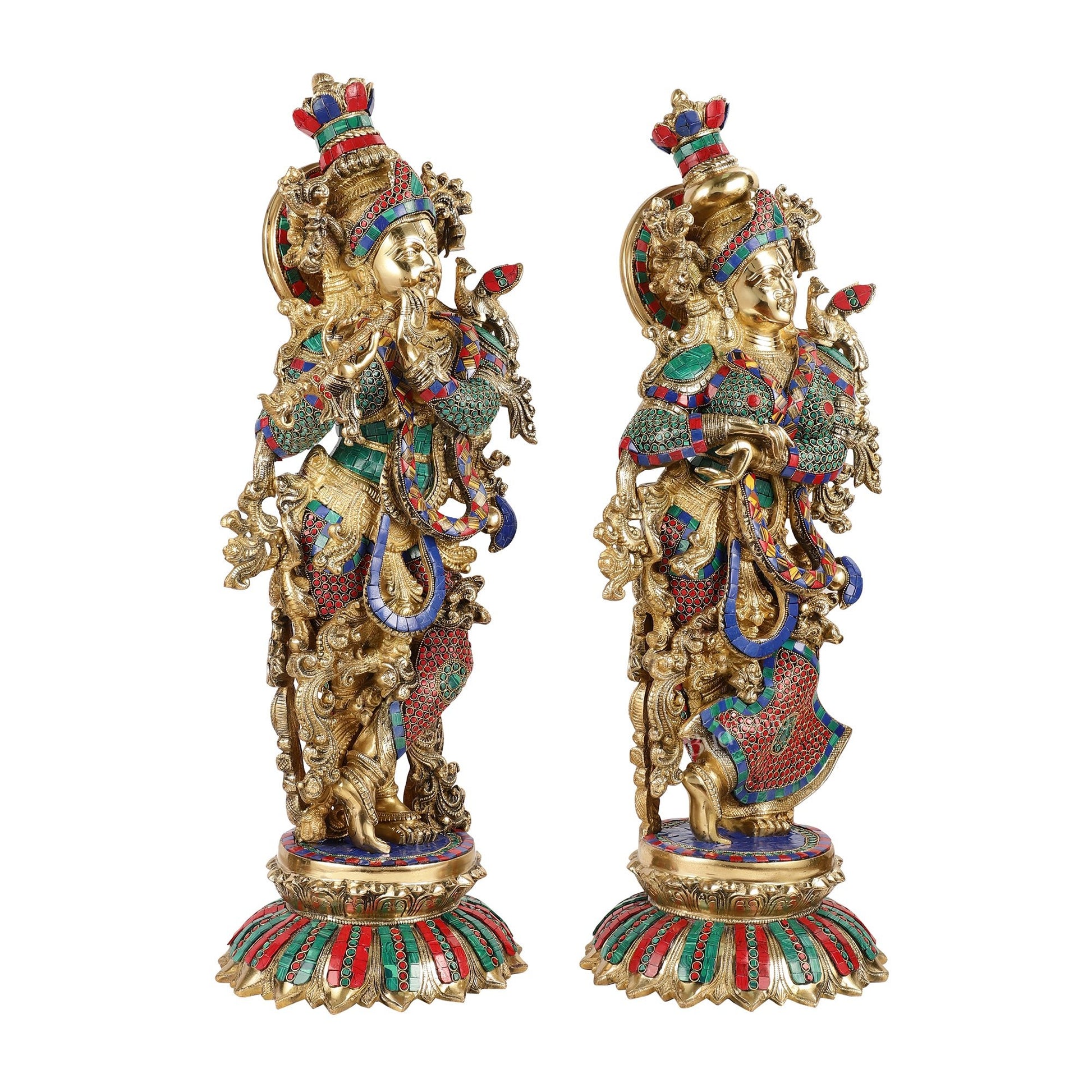 Brass Radha Krishna Idols with Lotus Base 26 " - Budhshiv.com