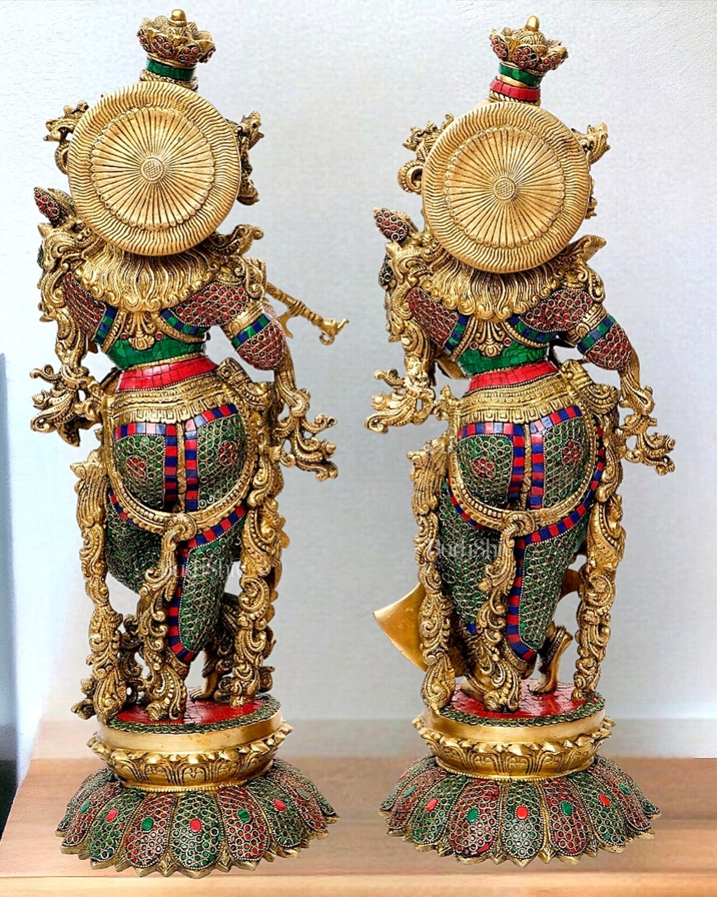 Brass Radha Krishna Idols with Lotus Base 26 " - Budhshiv.com