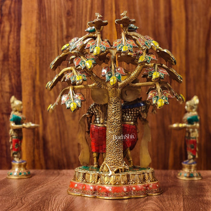 Brass Radha Krishna Under tree Statue 18" - Budhshiv.com