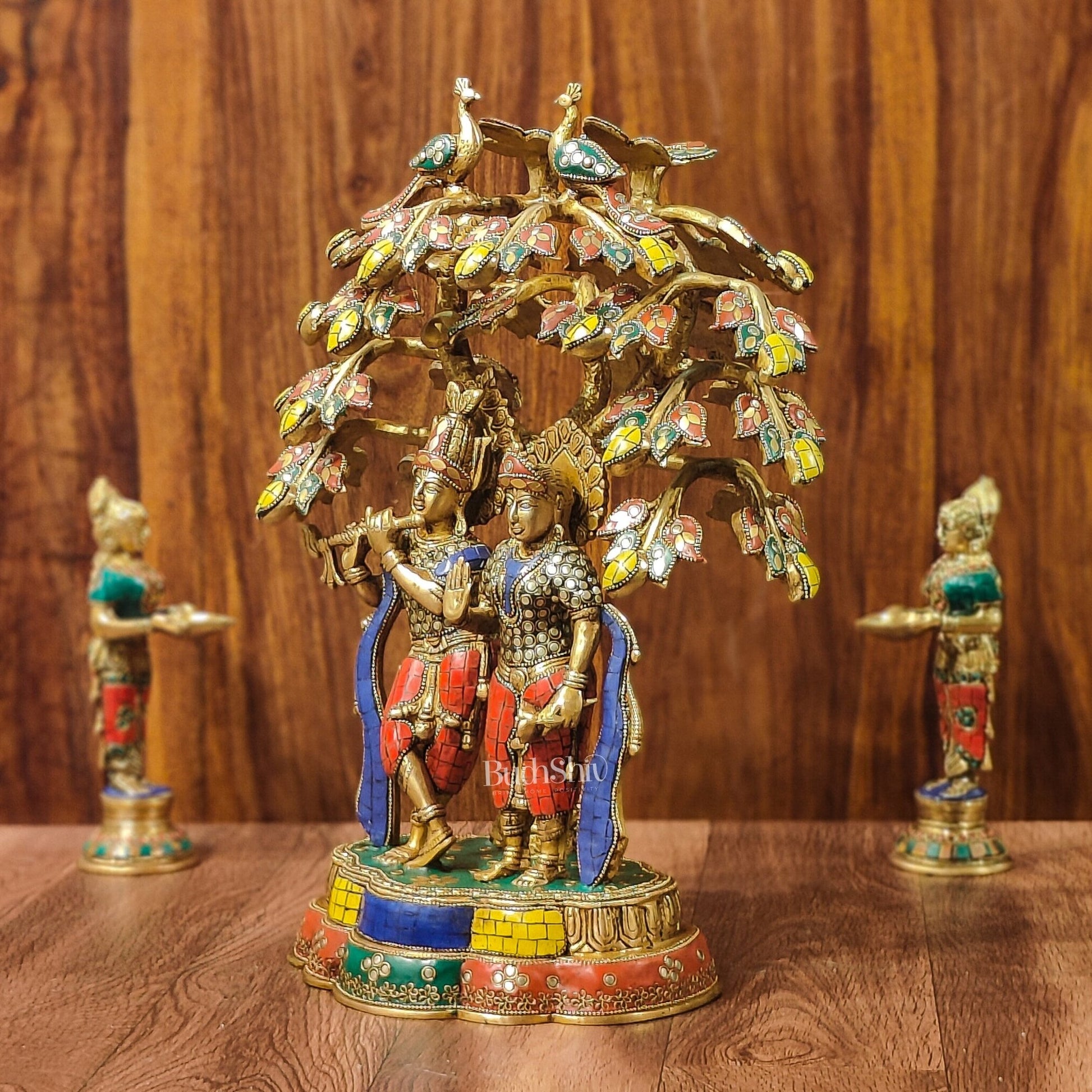 Brass Radha Krishna Under tree Statue 18" - Budhshiv.com