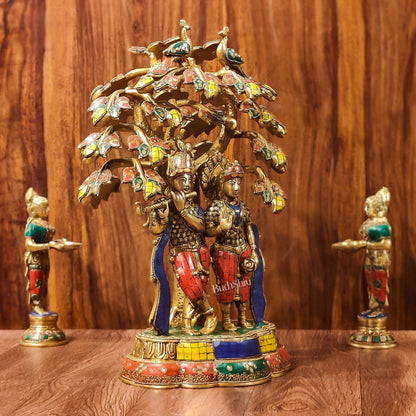 Brass Radha Krishna Under tree Statue 18" - Budhshiv.com