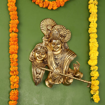 Brass Radha Krishna Wall hanging 13 inch - Budhshiv.com