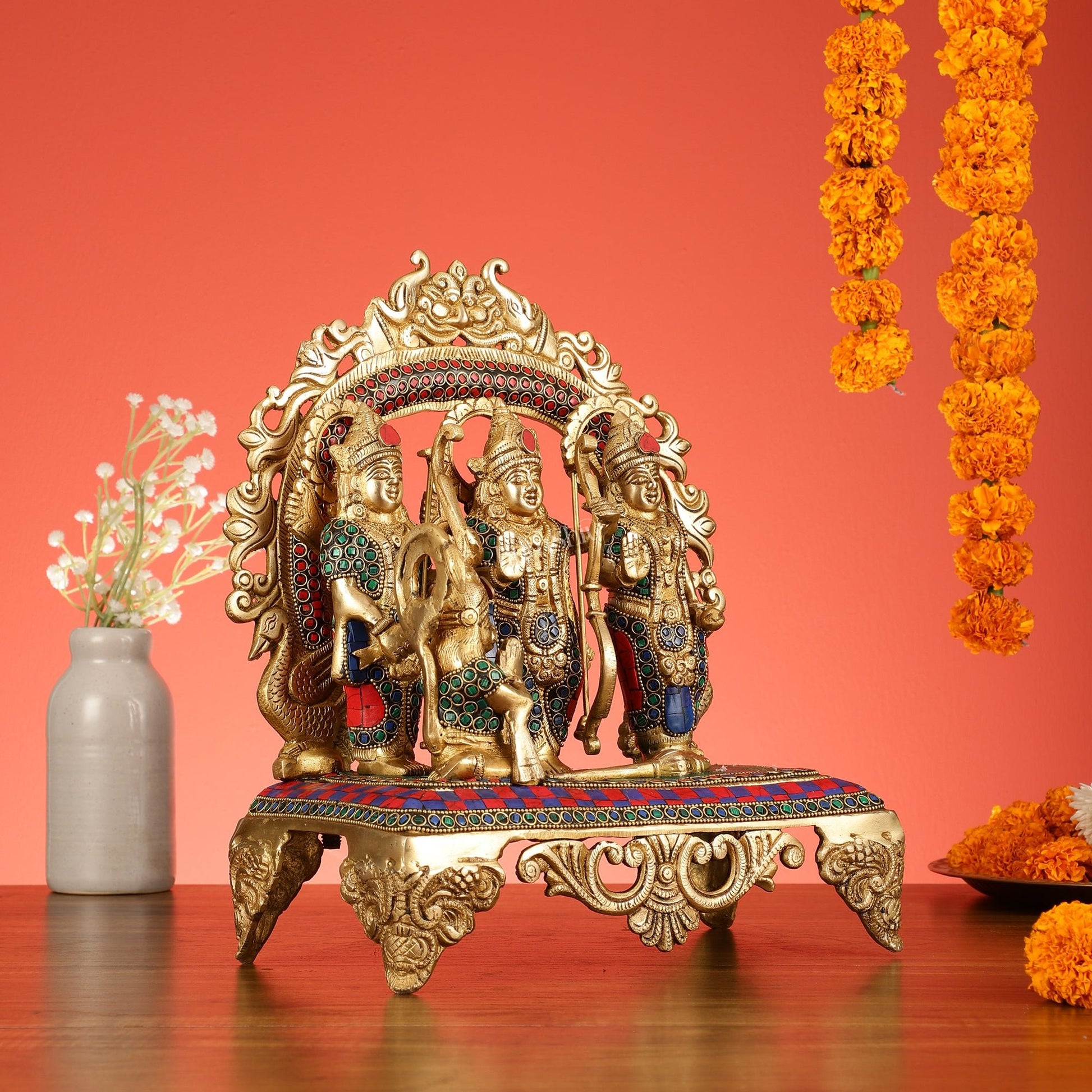 Brass Ram Darbar Idol with Stonework - 12.5 Inch - Budhshiv.com