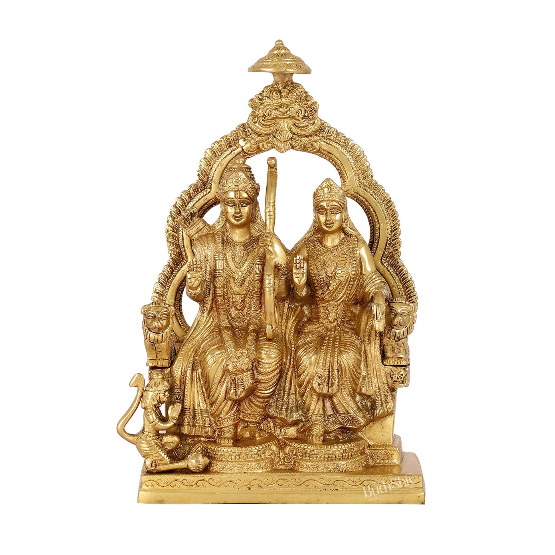 Brass Ram Darbar Idols with Rama, Sita, and Hanuman | 11" Height - Budhshiv.com