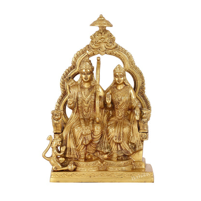 Brass Ram Darbar Idols with Rama, Sita, and Hanuman | 11" Height - Budhshiv.com