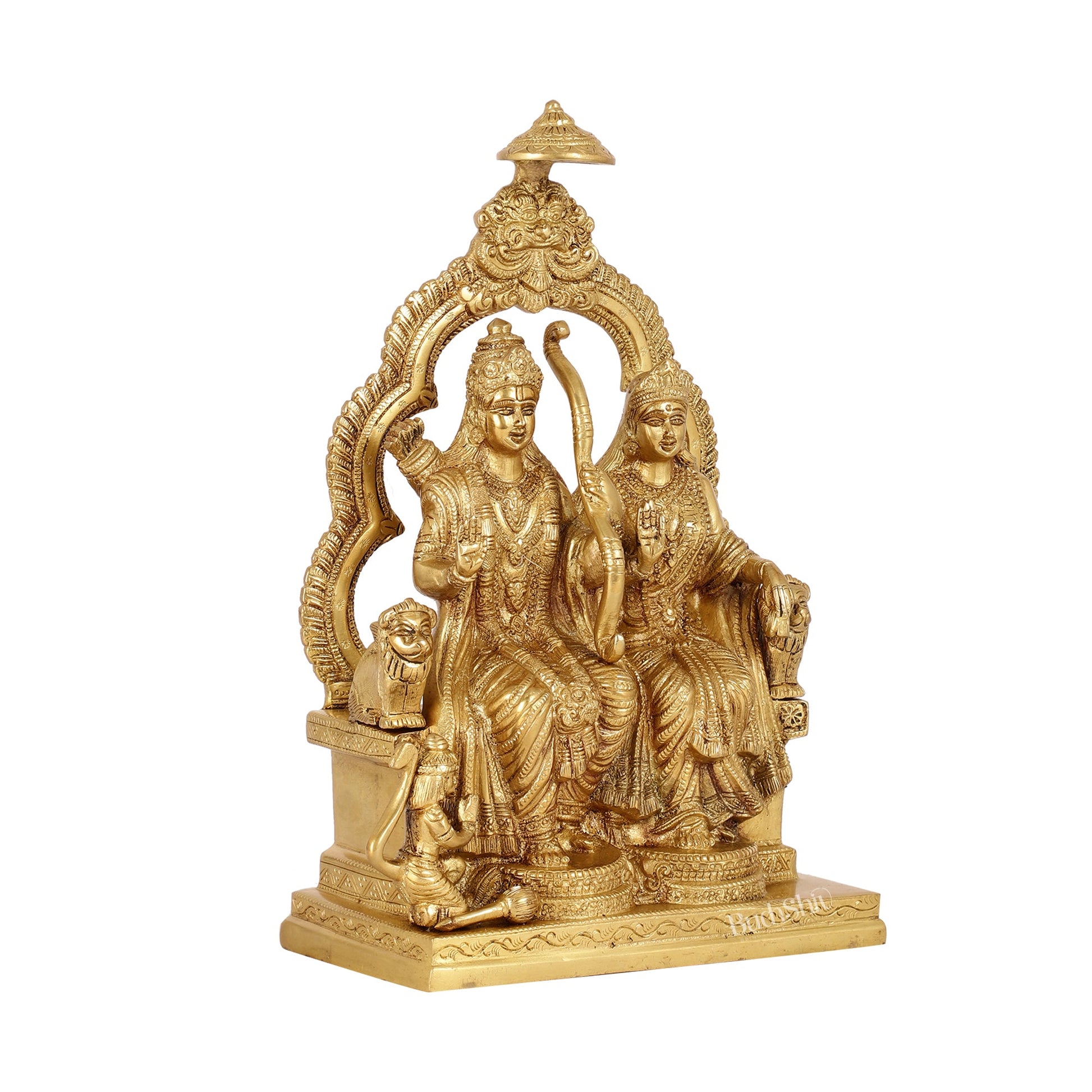 Brass Ram Darbar Idols with Rama, Sita, and Hanuman | 11" Height - Budhshiv.com