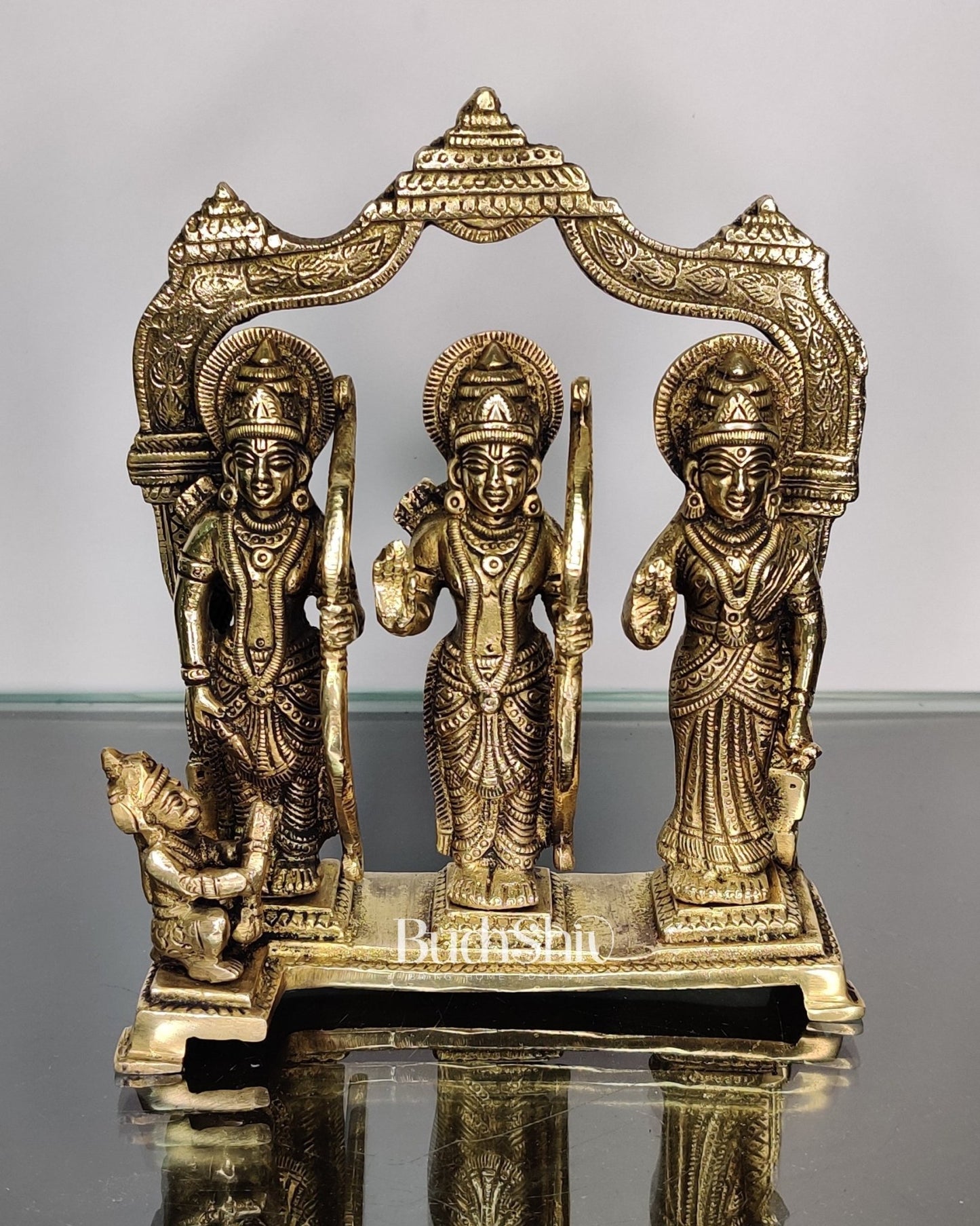 Brass Ram Darbar - Lord Ram, Lakshman, Sita, and Hanuman - Perfect for Home Temples 7.5 inch - Budhshiv.com