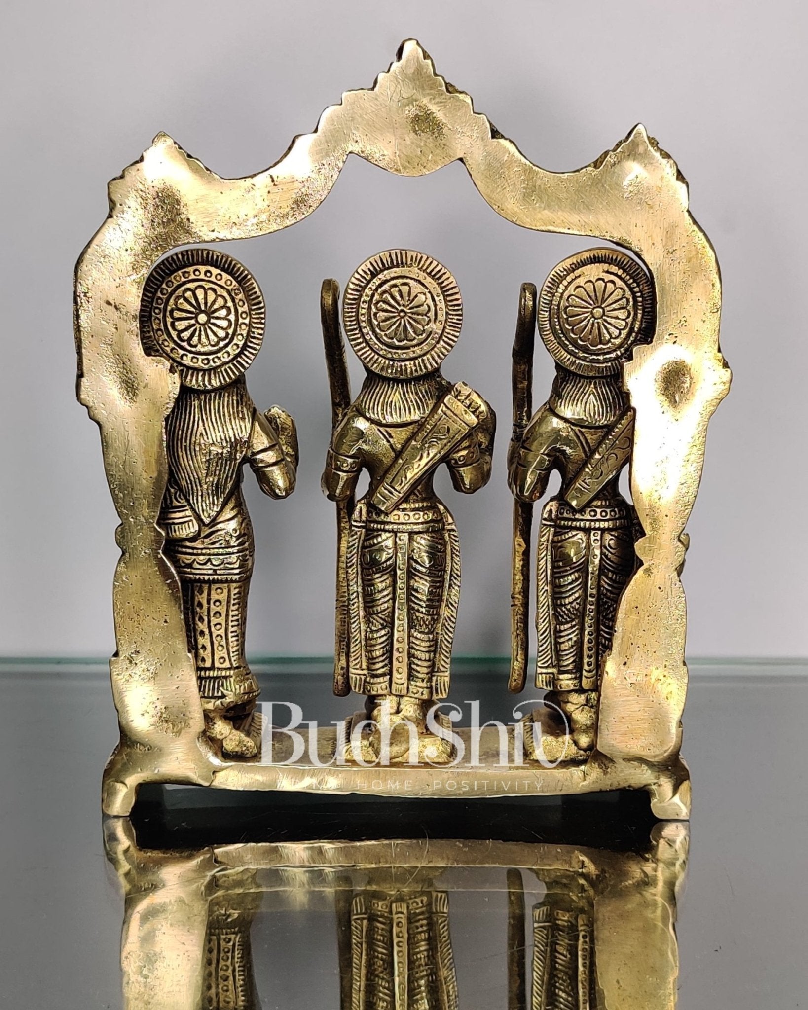 Brass Ram Darbar - Lord Ram, Lakshman, Sita, and Hanuman - Perfect for Home Temples 7.5 inch - Budhshiv.com