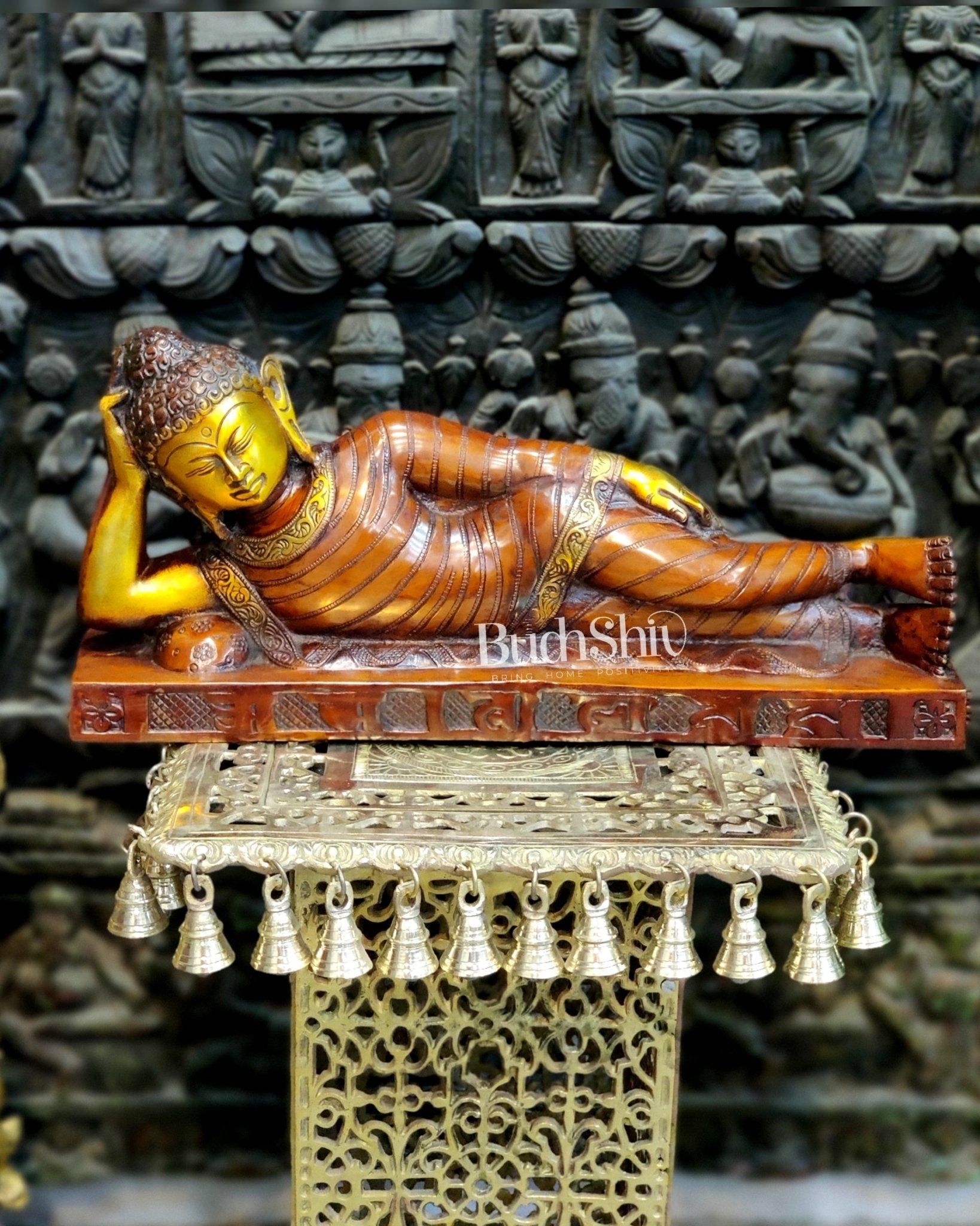 Brass Resting Buddha/ Brass Sleeping buddha 20" - Budhshiv.com
