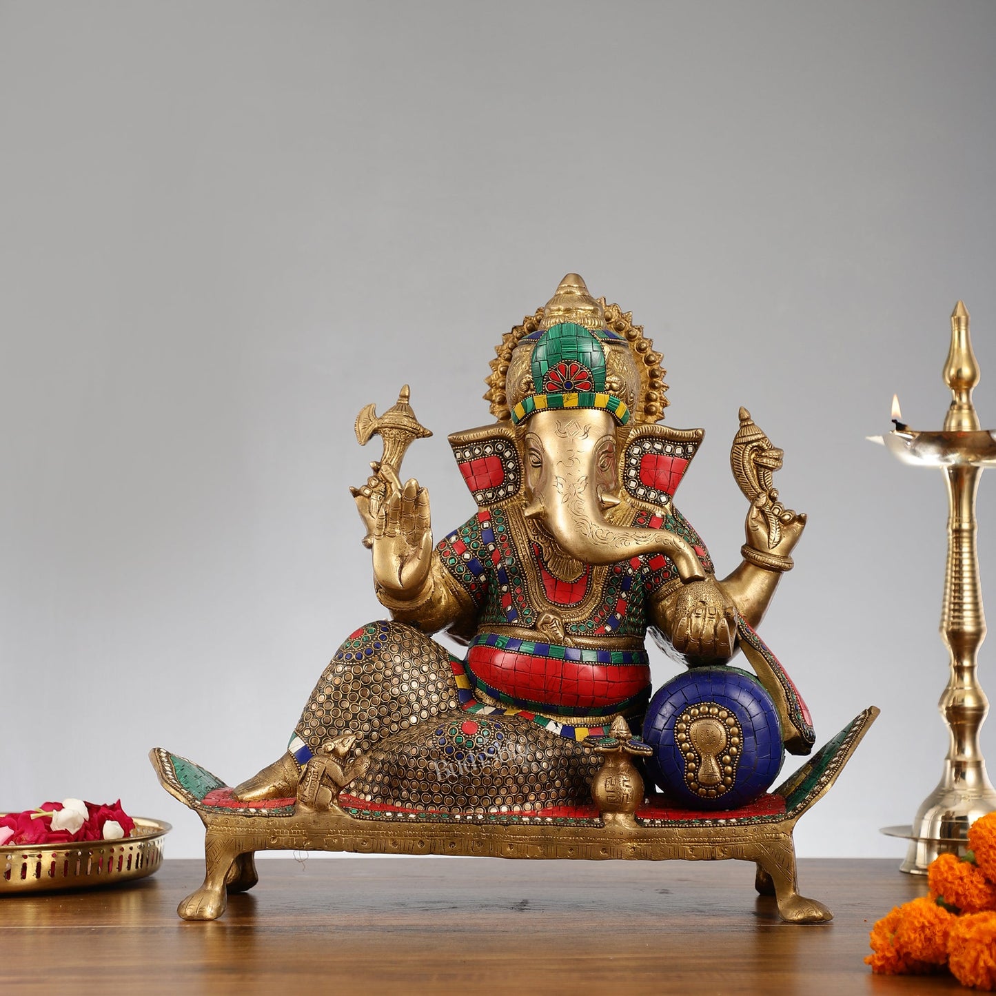 Brass Resting Ganesha Statue 16" - Budhshiv.com