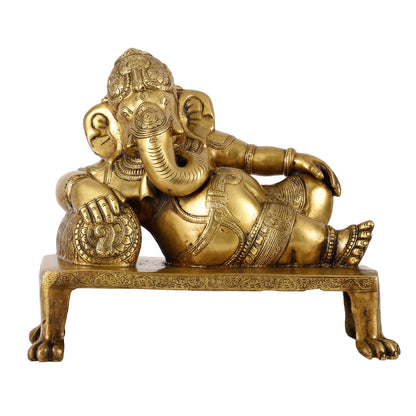 Brass Resting Ganesha Statue Idol - 12 Inch - Budhshiv.com