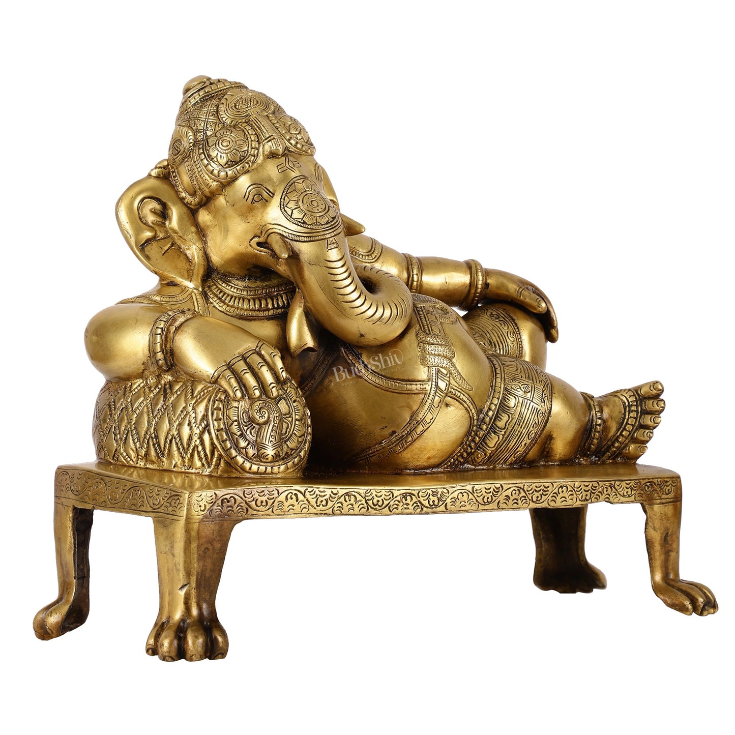 Brass Resting Ganesha Statue Idol - 12 Inch - Budhshiv.com