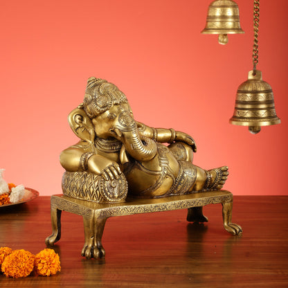 Brass Resting Ganesha Statue Idol - 12 Inch - Budhshiv.com