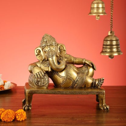 Brass Resting Ganesha Statue Idol - 12 Inch - Budhshiv.com