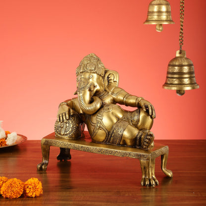 Brass Resting Ganesha Statue Idol - 12 Inch - Budhshiv.com