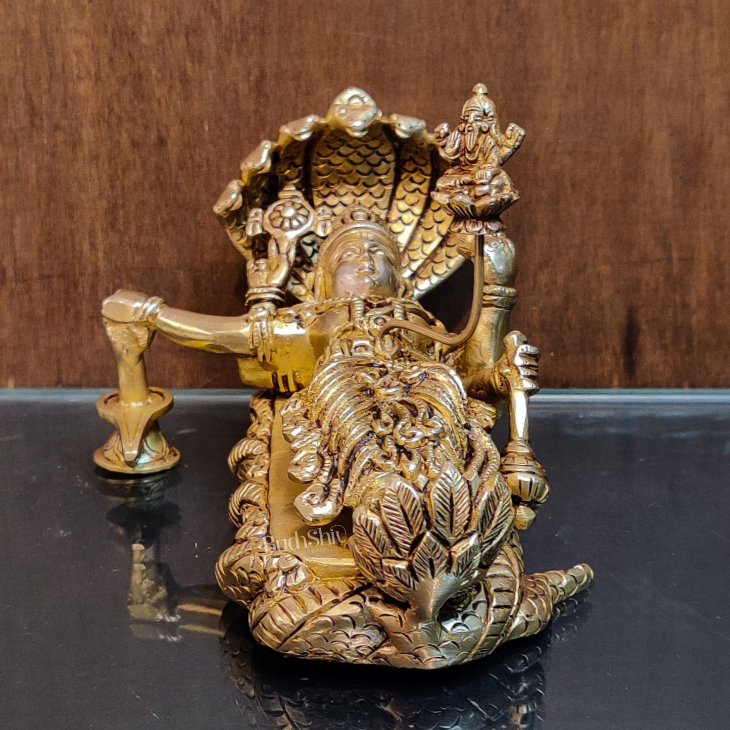 Brass Resting Vishnu with bhrama and Shiv ling - Budhshiv.com