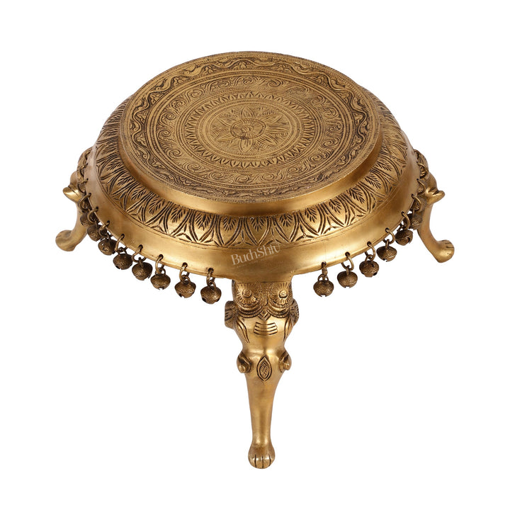 Brass Round Chowki Stool Pedestal with Elephant Legs - Budhshiv.com