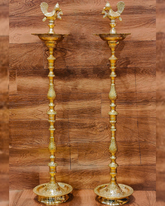 Brass Samai Peacock Inaugration Lamps 4 feet - Budhshiv.com
