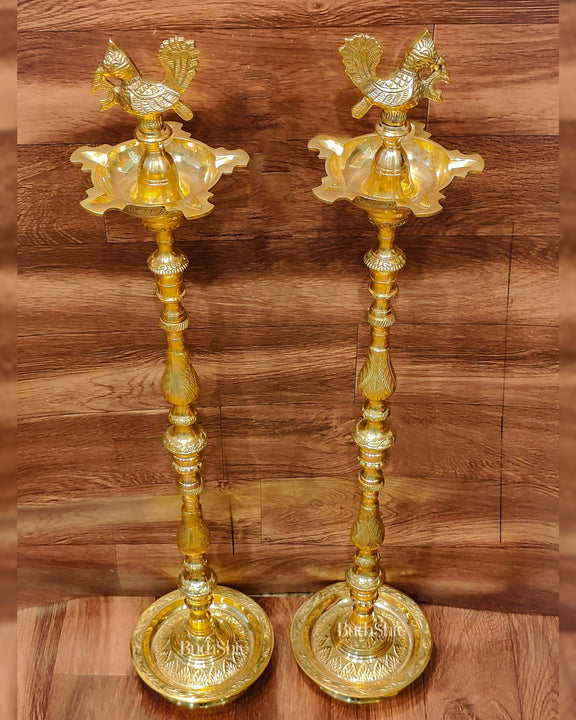Brass Samai Peacock Inaugration Lamps 4 feet - Budhshiv.com