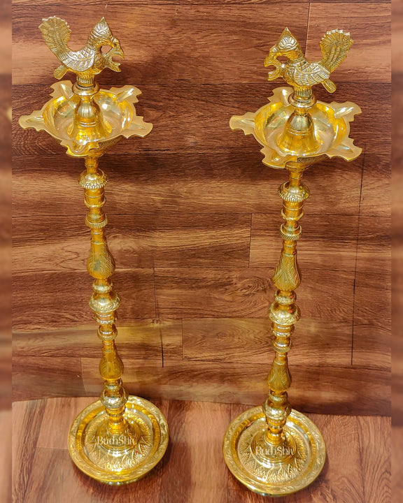 Brass Samai Peacock Inaugration Lamps 4 feet - Budhshiv.com