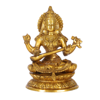 Brass Saraswati Statue 9" - Budhshiv.com
