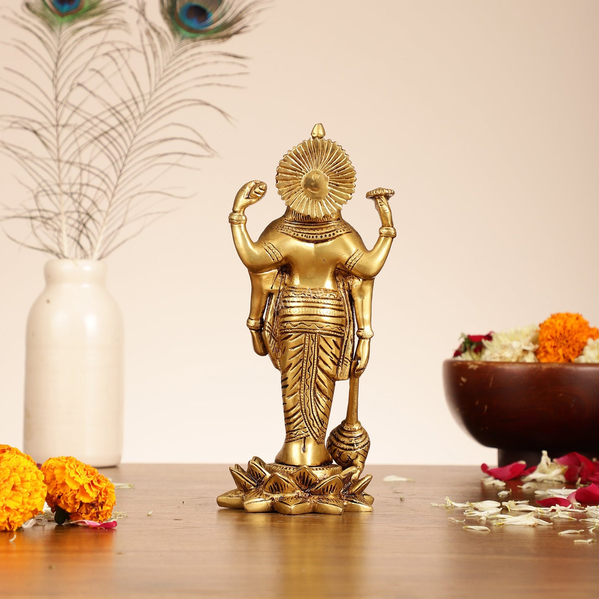 Brass Satyanarayan lord Vishnu 8 inch idol - Budhshiv.com