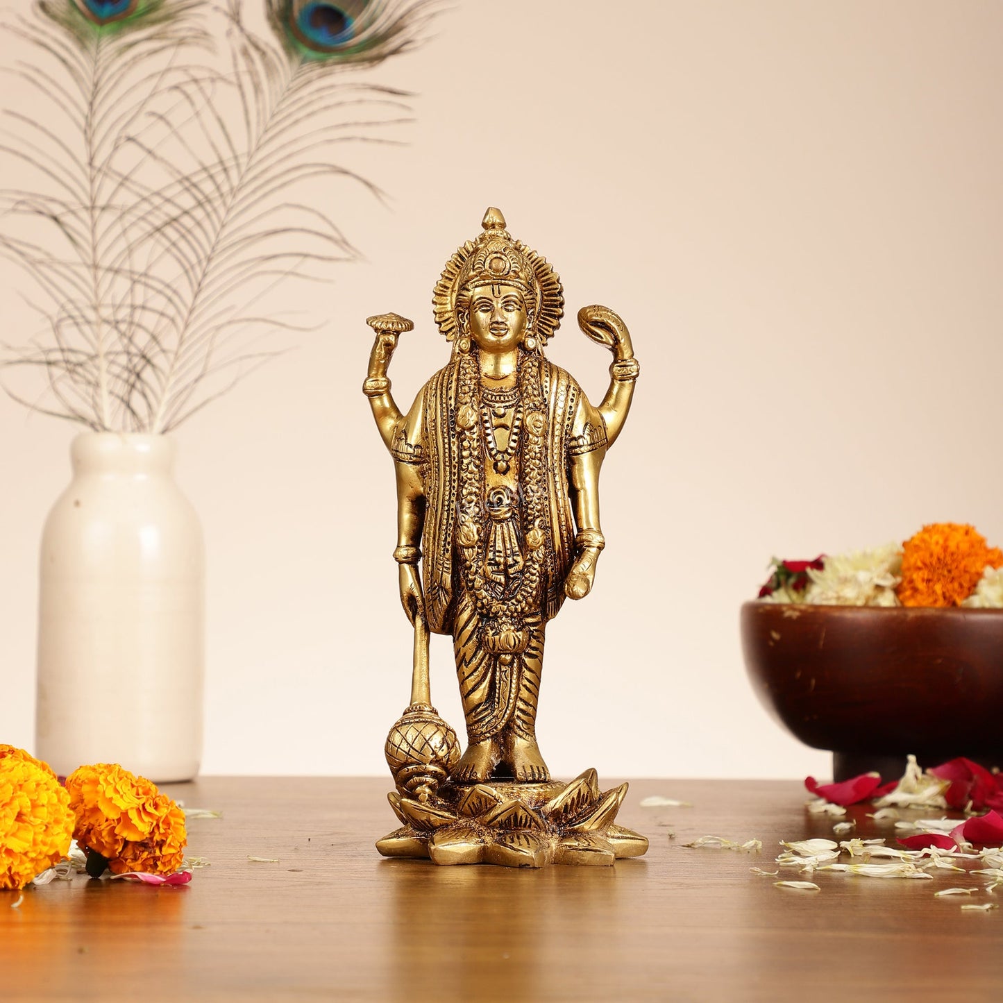 Brass Satyanarayan lord Vishnu 8 inch idol - Budhshiv.com