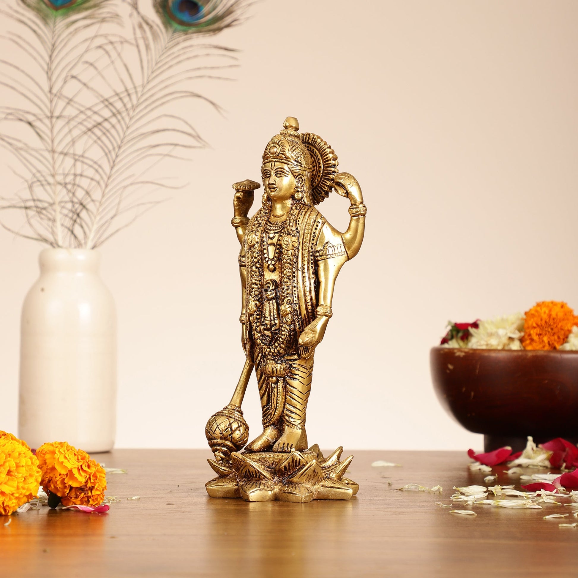 Brass Satyanarayan lord Vishnu 8 inch idol - Budhshiv.com