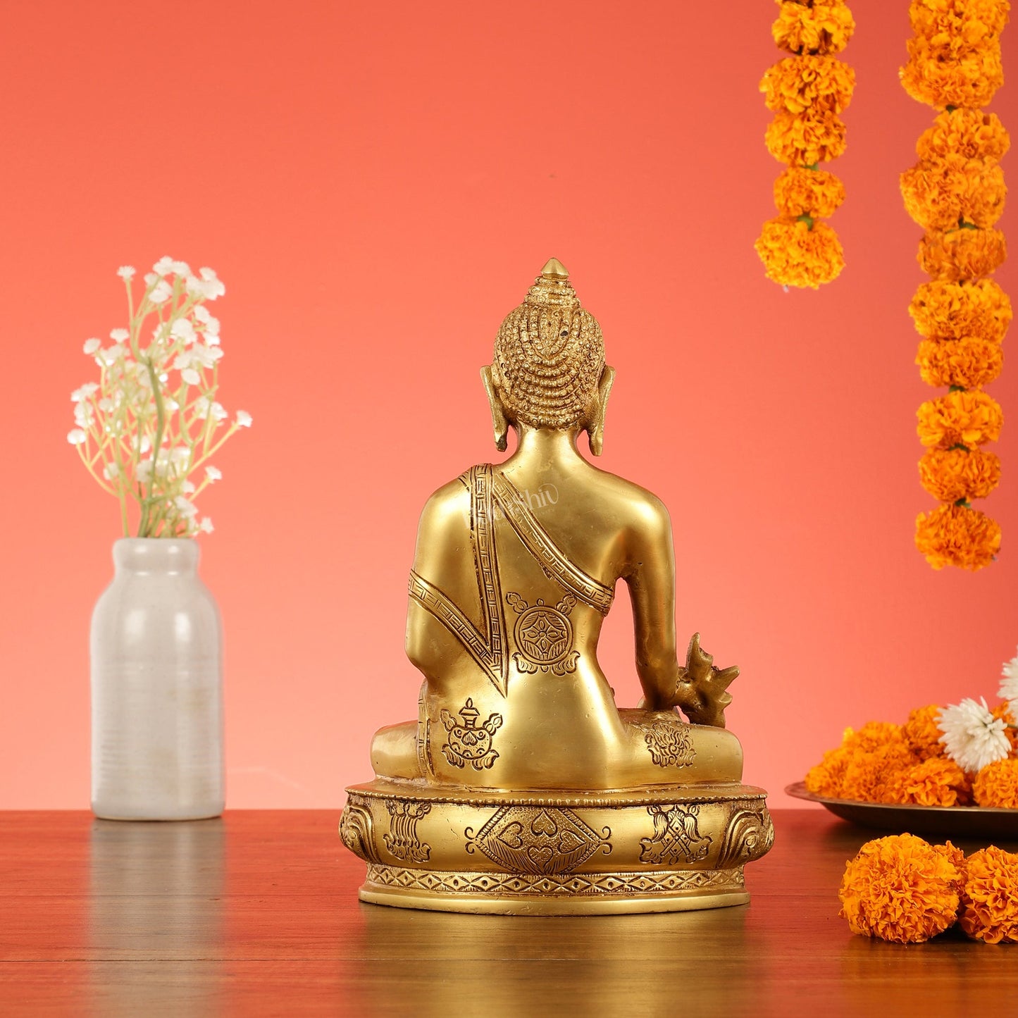 Brass Shakyamuni Bhoomisparsha Buddha Idol - 9.5 Inch - Budhshiv.com