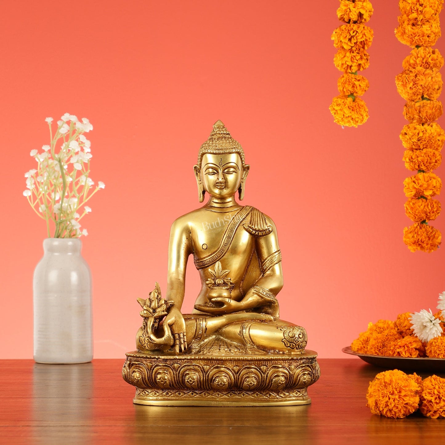 Brass Shakyamuni Bhoomisparsha Buddha Idol - 9.5 Inch - Budhshiv.com