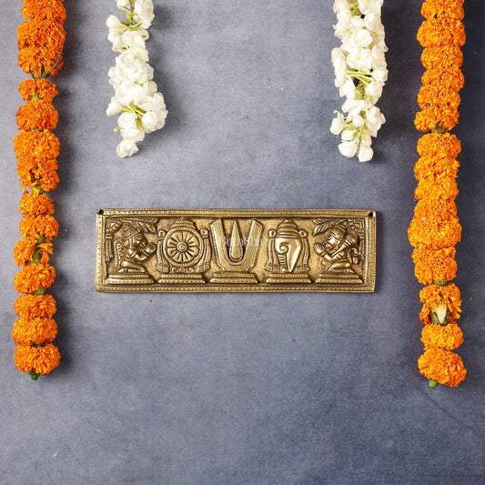 Brass Shank Chakra Namah Wall hanging 10 inch Antique - Budhshiv.com
