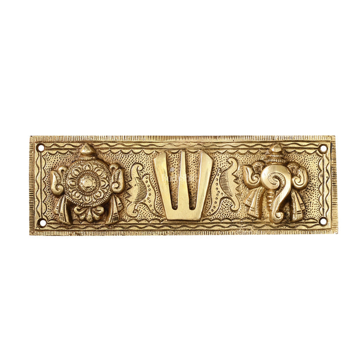 Brass Shank Chakra Namah Wall hanging 8 inch Gold - Budhshiv.com