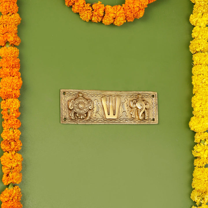 Brass Shank Chakra Namah Wall hanging 8 inch Gold - Budhshiv.com