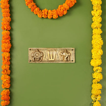 Brass Shank Chakra Namah Wall hanging 8 inch Gold - Budhshiv.com