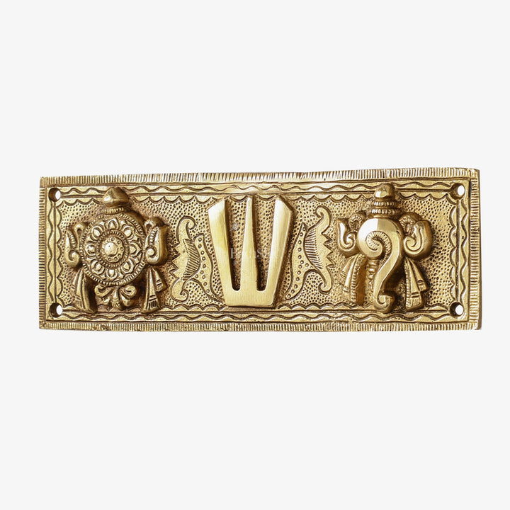 Brass Shank Chakra Namah Wall hanging 8 inch Gold - Budhshiv.com