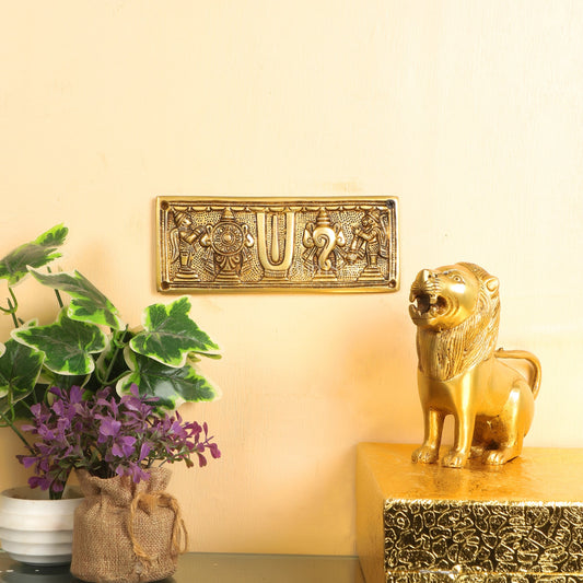 Brass Shank Chakra Namah Wall hanging with Hanuman and Garuda gold - Budhshiv.com
