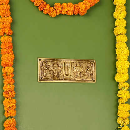 Brass Shank Chakra Namah Wall hanging with Hanuman and Garuda gold - Budhshiv.com
