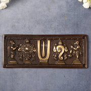 Brass Shankh Chakra Namah Wall Hanging Plates | 8x3 inch - Budhshiv.com