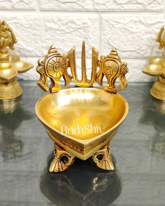 Brass Shankh Chakra namaha Diya 5" - Budhshiv.com