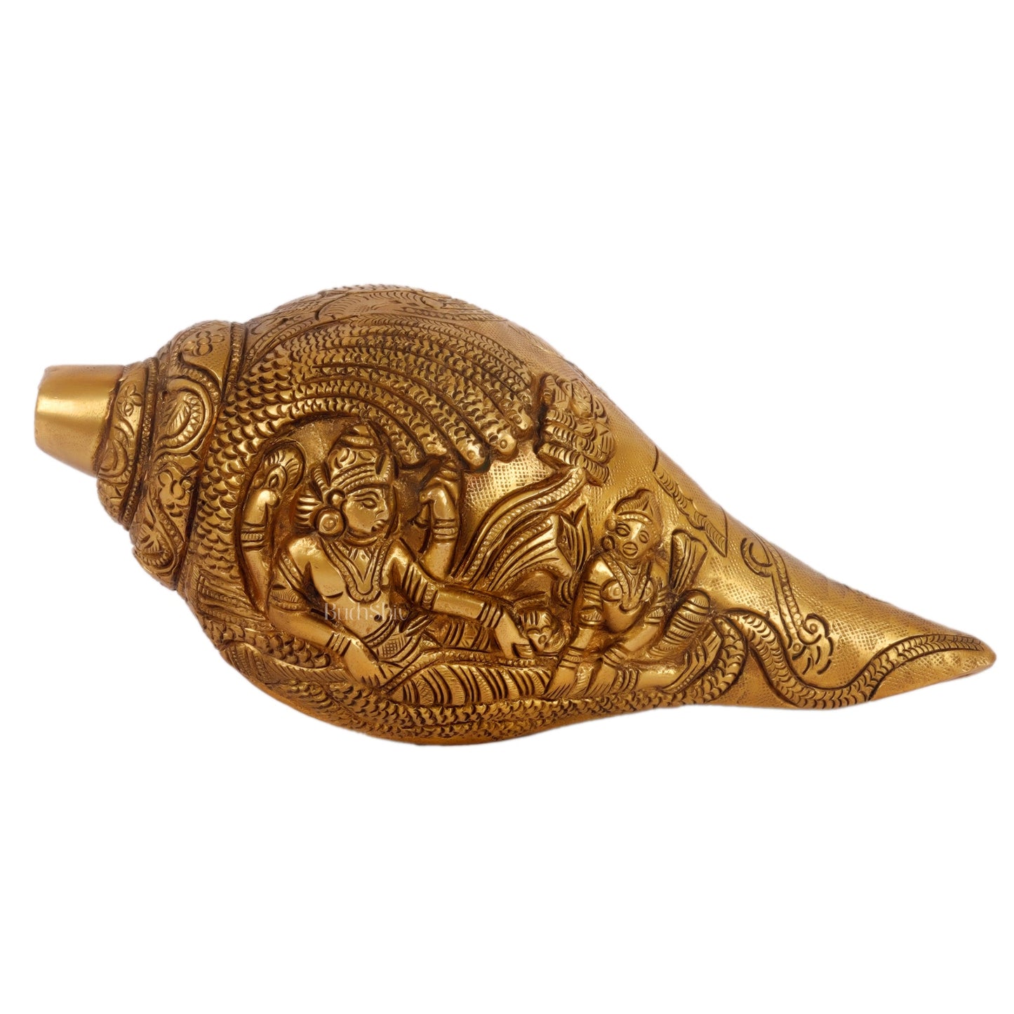 Brass Shankh Vishnu Lakshmi conch 7.5" - Budhshiv.com