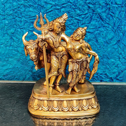 Brass Shiva and Parvati Idol with Nandi | 8.5 inch - Budhshiv.com