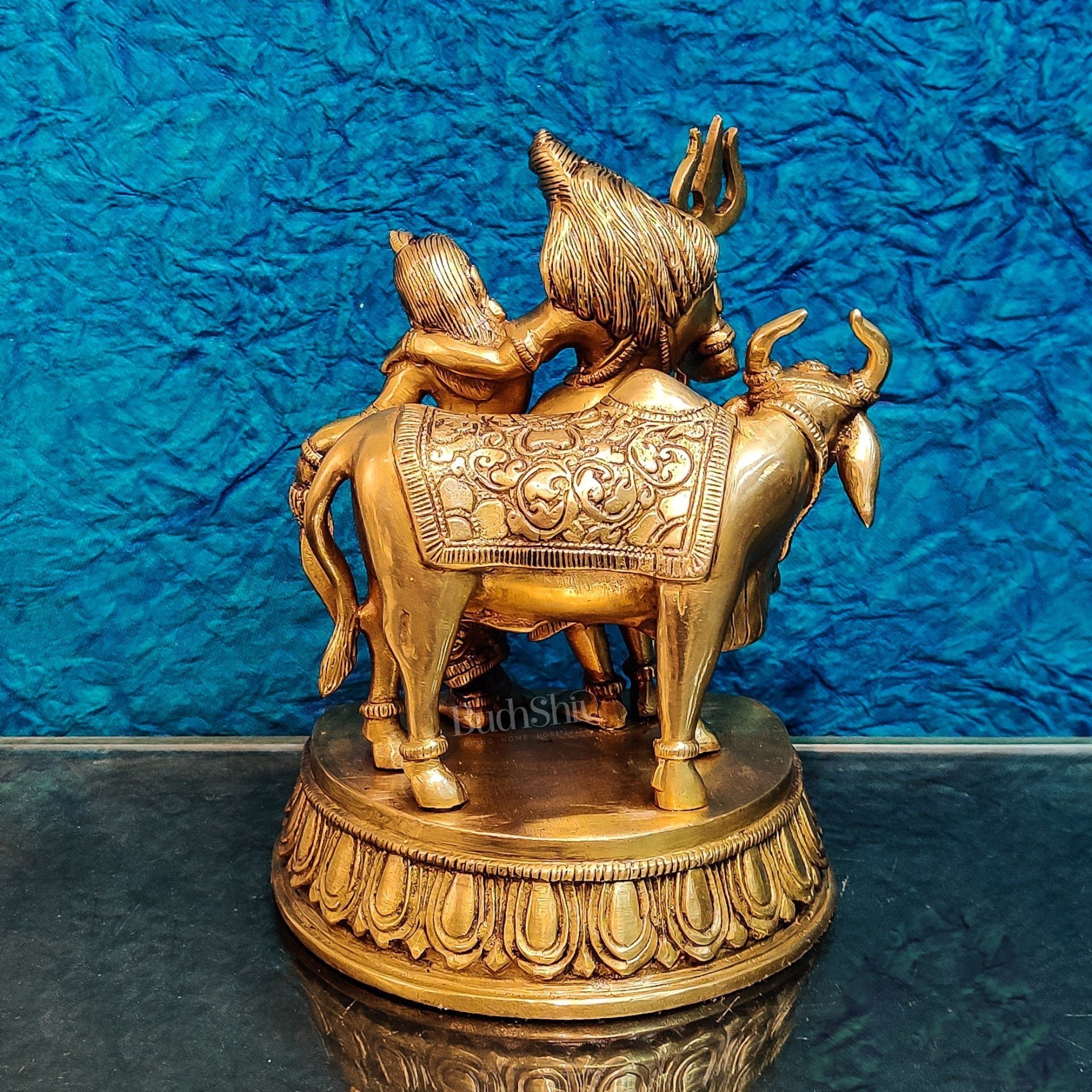 Brass Shiva and Parvati Idol with Nandi | 8.5 inch - Budhshiv.com