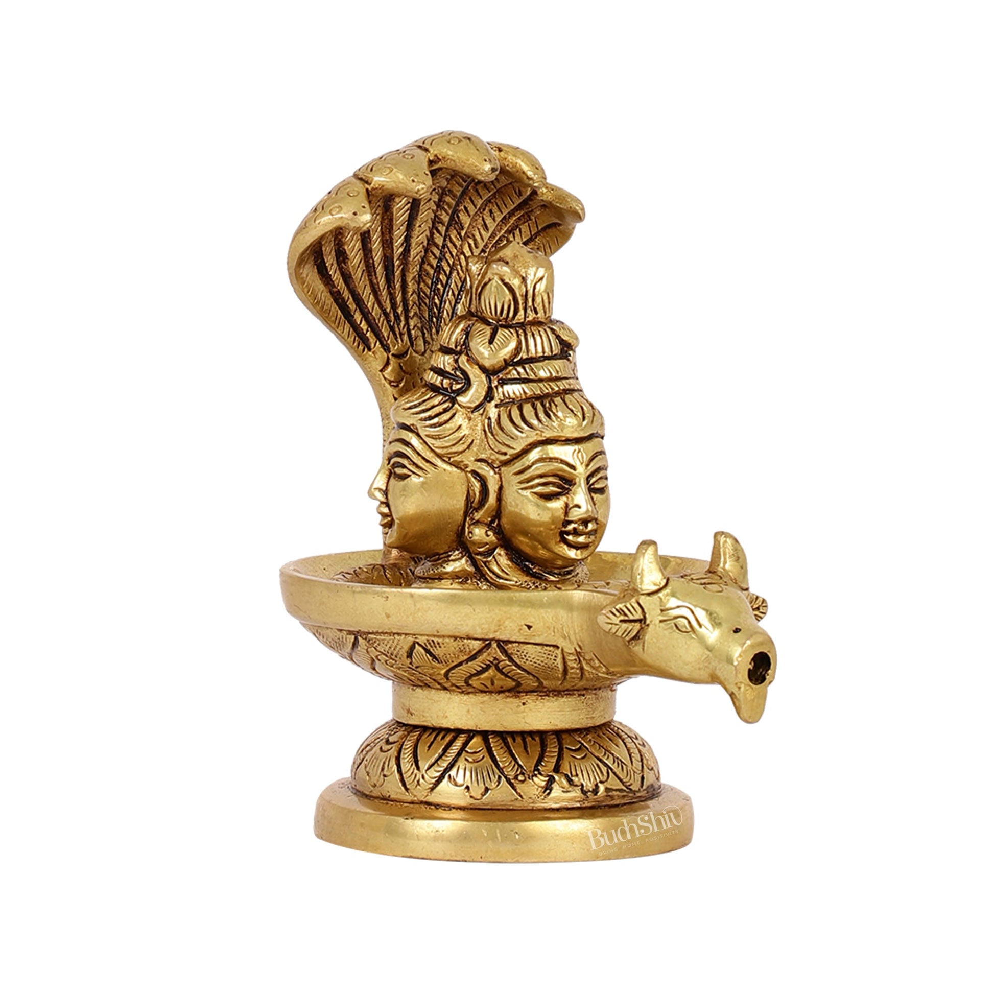 Brass Shiva Lingam with Shiva Face | 5.5" Height | Spiritual Fusion - Budhshiv.com