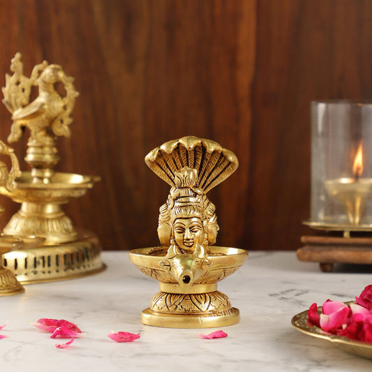 Brass Shiva Lingam with Shiva Face | 5.5" Height | Spiritual Fusion - Budhshiv.com