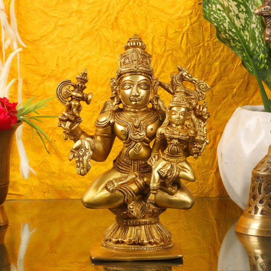 Brass Shiva Pashupatinath and Parvati on lap 7" - Budhshiv.com