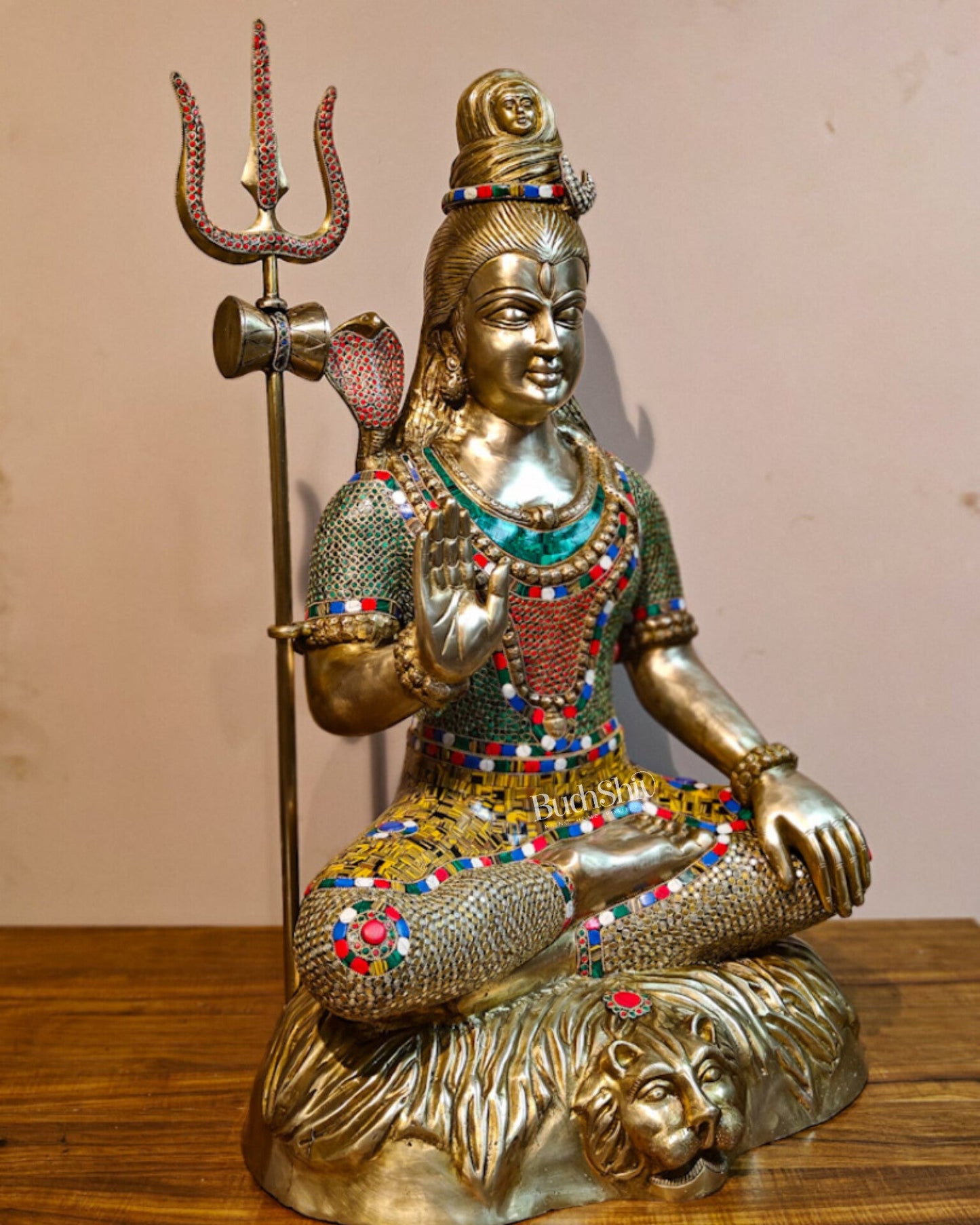 Brass Shiva statue 3 feet 35 inches with stonework - Budhshiv.com