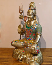 Brass Shiva statue 3 feet 35 inches with stonework - Budhshiv.com