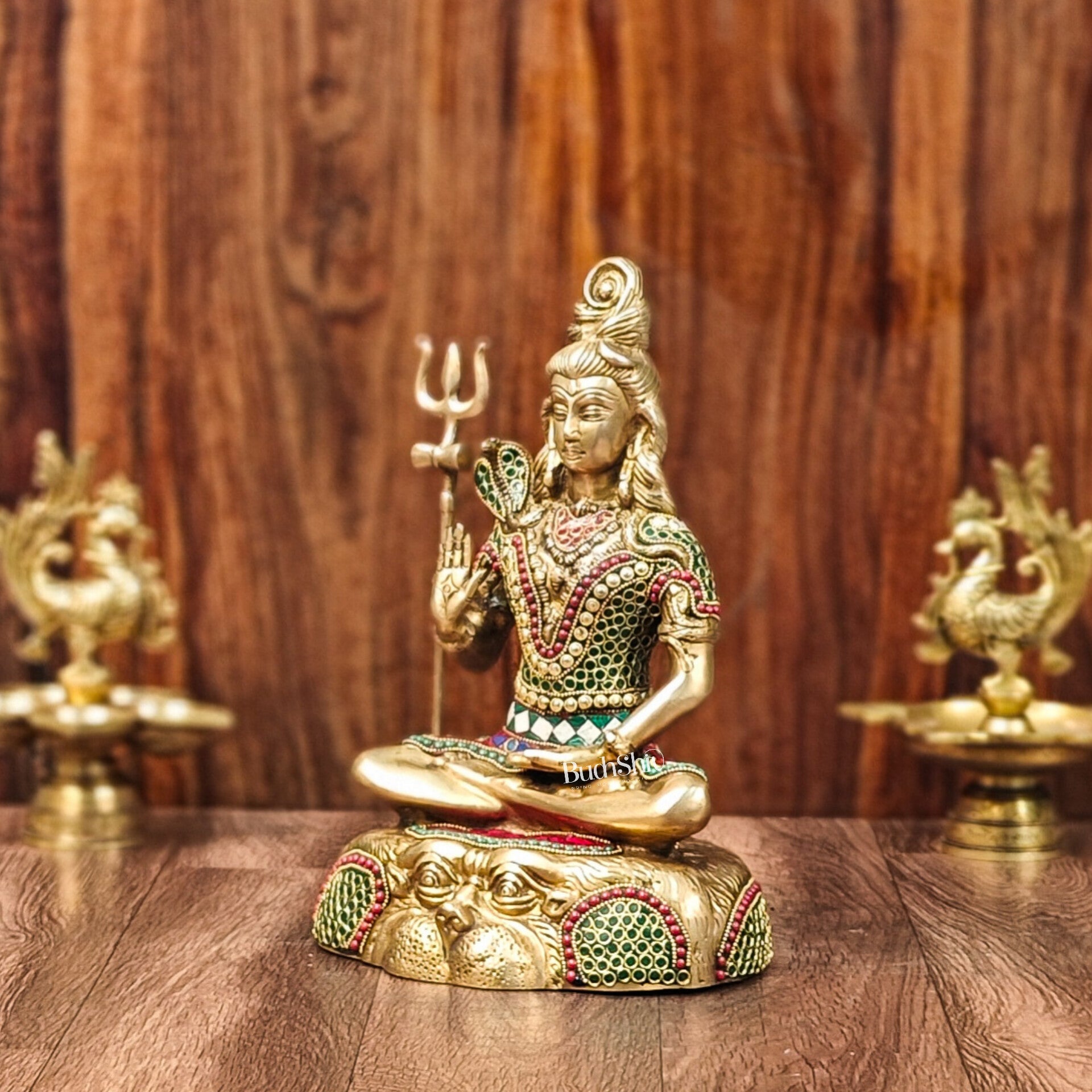 Brass Shiva Statue with stonework 13" - Budhshiv.com