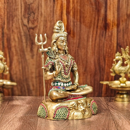 Brass Shiva Statue with stonework 13" - Budhshiv.com